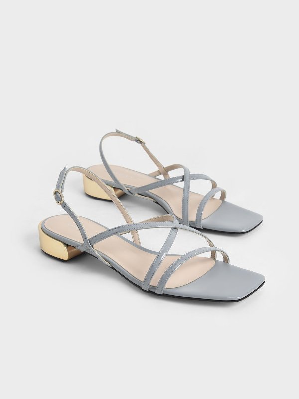 Light Blue Patent Strappy Slingback Sandals | CHARLES &amp; KEITH
