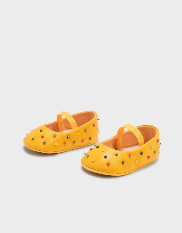 Yellow Kids Beaded Mary Janes | CHARLES & KEITH