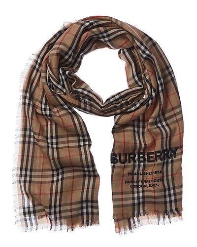 Embroidered Vintage Check Cashmere Scarf
