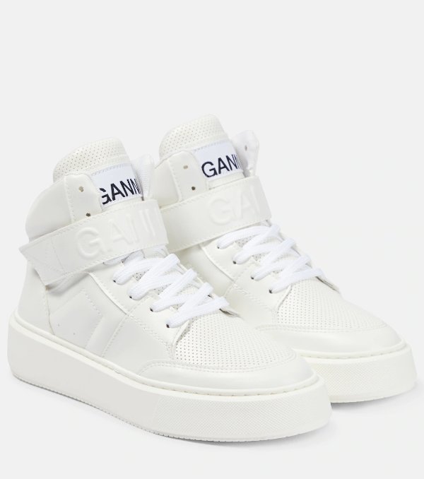 High Top Faux Leather Sneakers in White - Ganni | Mytheresa