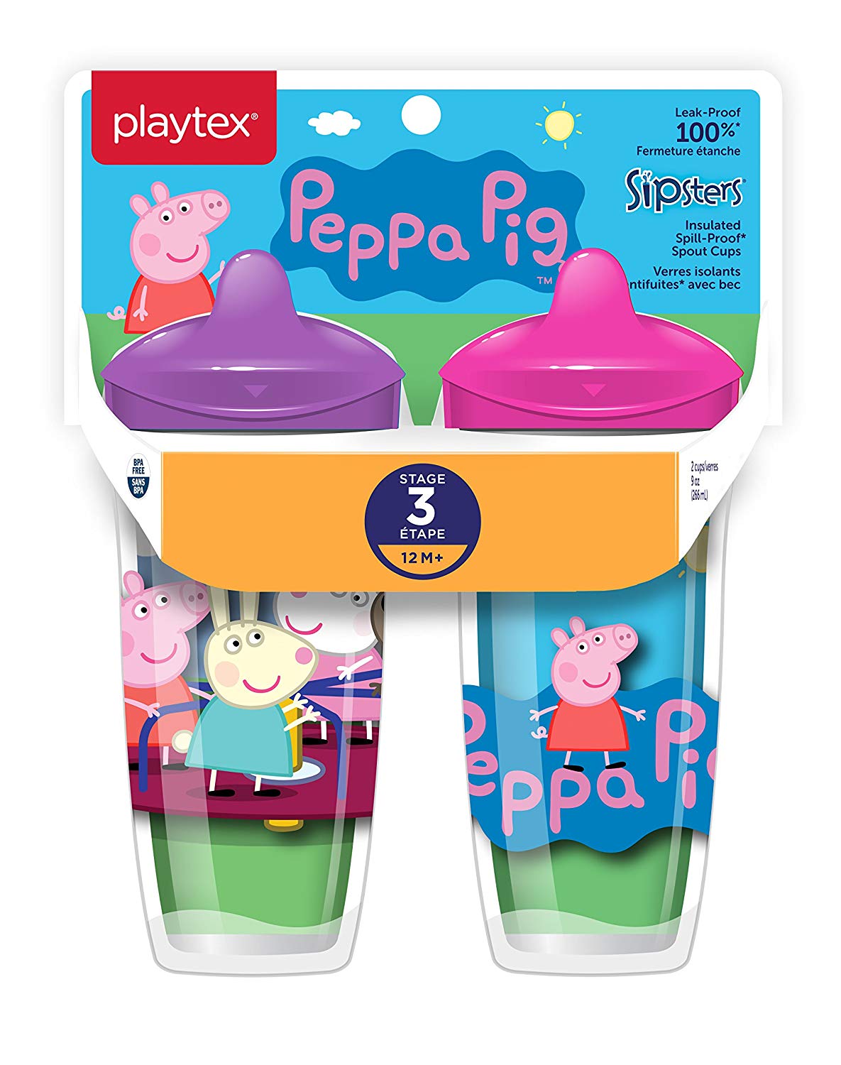 Playtex Sipsters 3阶段 Peppa Pig 防漏防摔水杯，9oz, 2个
