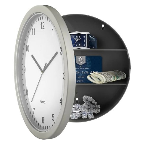 Trademark Clock Safe – 10-Inch Battery-Operated Analog Clock with Hidden Wall Safe