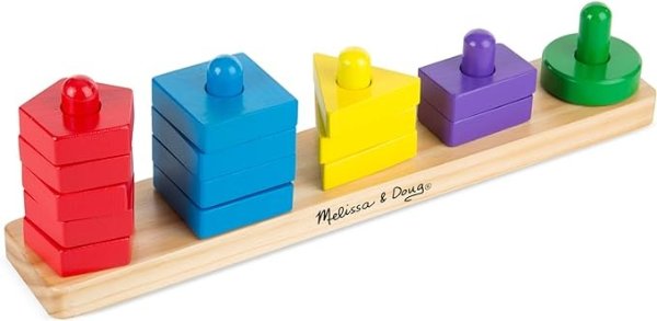 Melissa & Doug Stack and Sort Board - Wooden Educational Toy for age 2+ years With 15 Solid Wood Pieces
