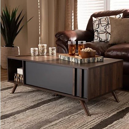 Naoki Two-Tone Gray and Walnut Finished Wood 1-Drawer Coffee Table | Ashley