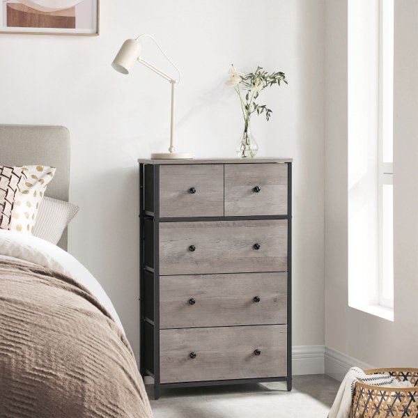 Greige & Black Dresser with 5 Fabric Drawers