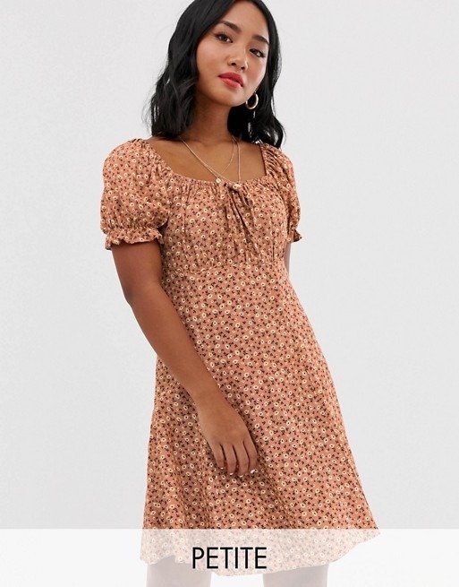 puff sleeve tea dress in pink ditsy floral | ASOS