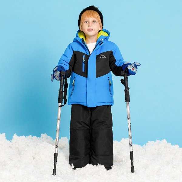2-piece Toddler Boy Splice Hooded Jacket and Snow Bib Ski Suit