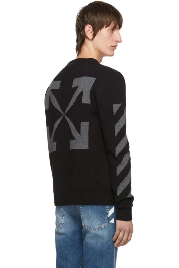 Black Melange Diag Sweater