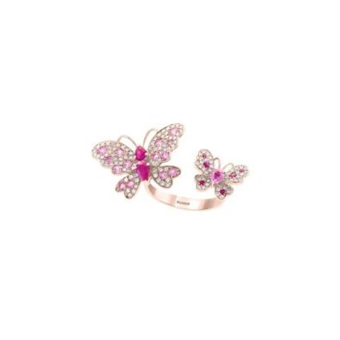 Effy14K Rose Gold, Ruby, Pink Sapphire & Diamond Butterfly Ring