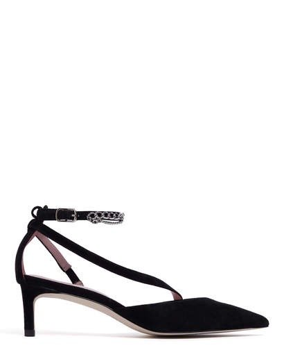 ORTON - STUDDED T-STRAP POINTED PUMPS BLACK KID SUEDE