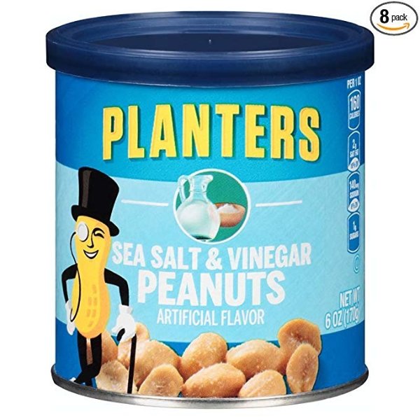 Flavored Peanuts, Sea Salt & Vinegar, 6 Ounce Canister (Pack of 8)
