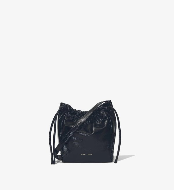 Crinkled Patent Drawstring Pouch in black | Proenza Schouler