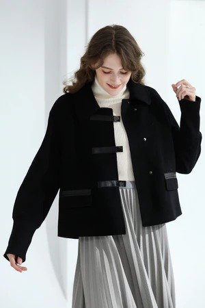 | Janelle Black Cropped Wool Coat