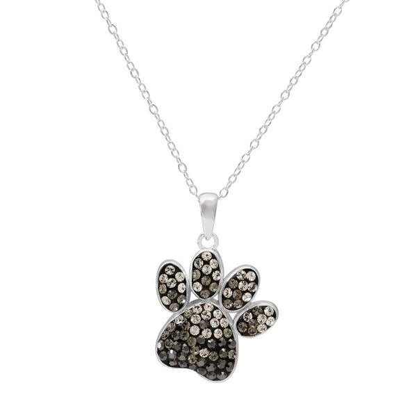 Sterling Silver Crystal Dog Paw Print Pendant Necklace