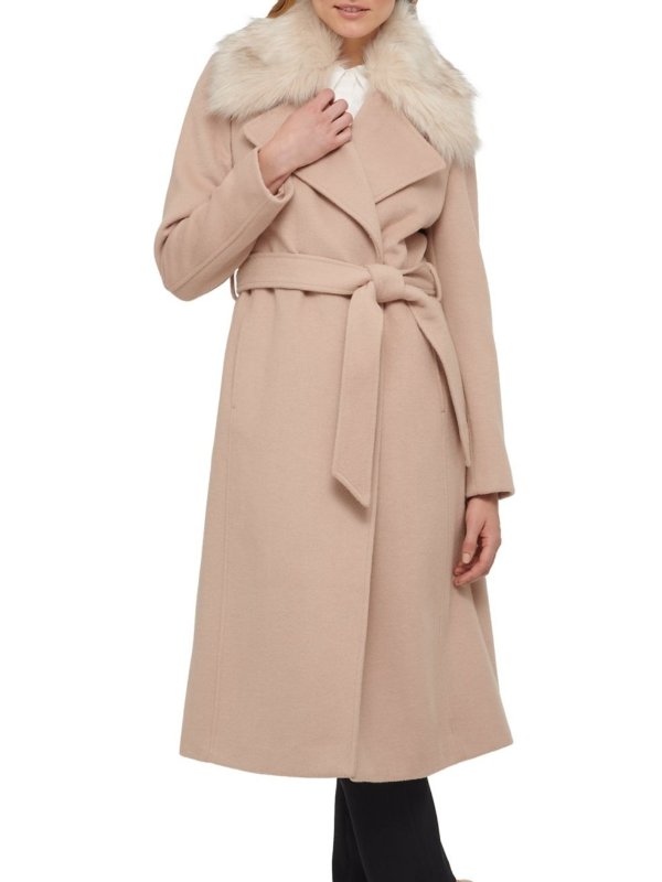 Faux Fur-Trimmed Belted Coat