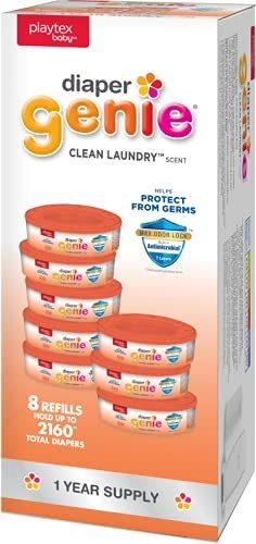 Diaper Genie Refill Bags Clean Laundry Scent, 270 Count (8-Pack) | Each Refill Ring Holds Up to 270 Newborn Diapers | Estimated 1-Year Supply
