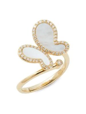 14K Yellow Gold, Mother-Of-Pearl & Diamond Ring/Size 7
