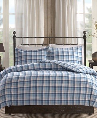 Tasha 3-Pc. Cotton Flannel Comforter Mini Sets Tasha Reversible Plaid Softspun to Berber 18" Square Pair of Decorative Pillows