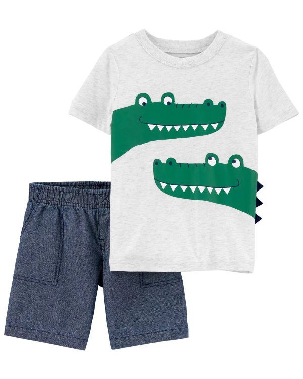 婴儿鳄鱼T恤+短裤两件套