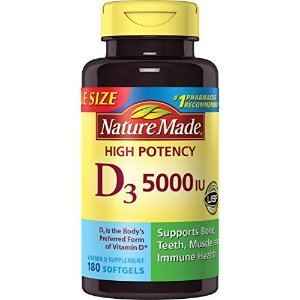 Nature Made Vitamin D3 5000 IU Ultra Strength Softgels Value Size 180 Ct
