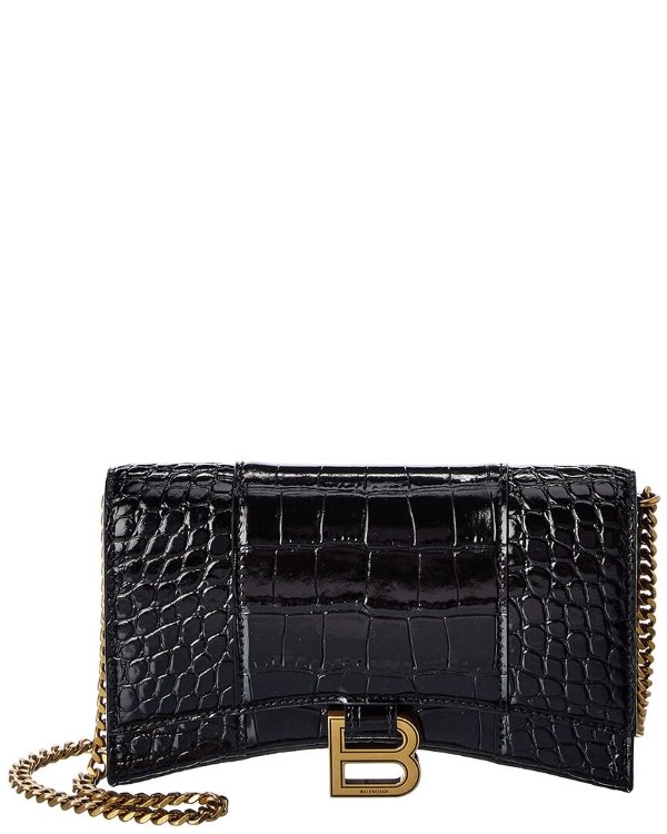 Hourglass Croc-Embossed Leather Wallet On Chain