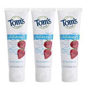 Tom's of Maine Natural Fluoride Free Children's Toothpaste, Silly Strawberry, 4.2 Ounce, 3 Count