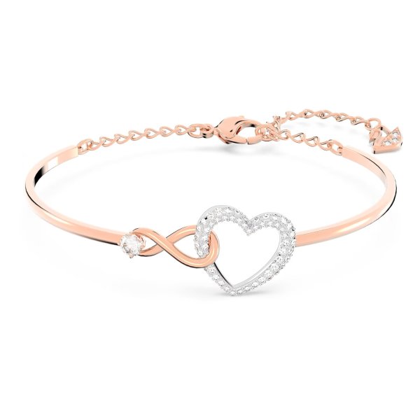 Infinity Heart Bangle, White, Mixed metal finish by
