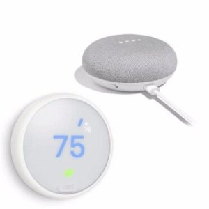 Nest Learning Thermostat E and Google Home Mini Charcoal or Chalk Grey