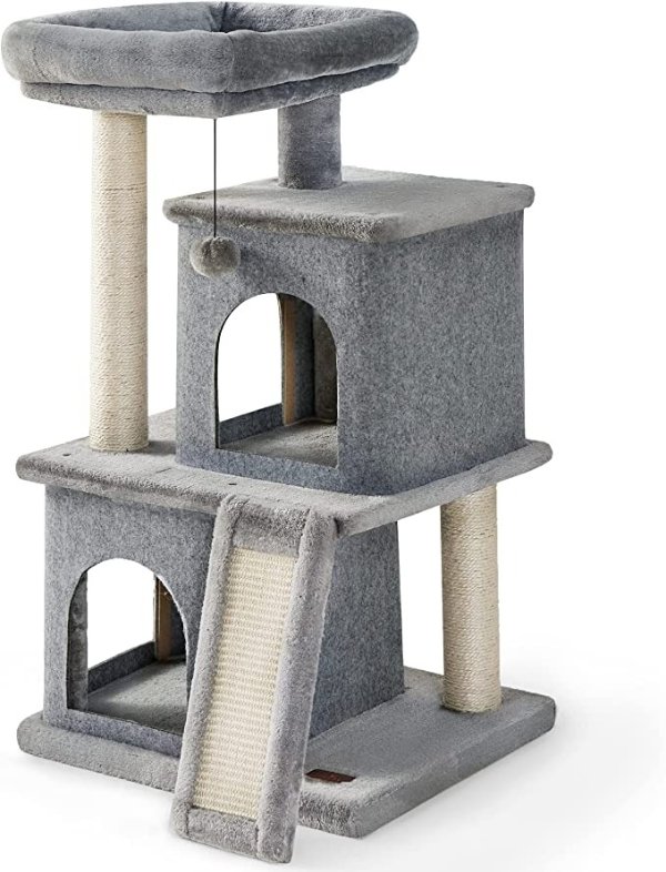 Lesure Cat Tree for Indoor Cats - Large Cat Tower Condos with Scratching Post and Platform, Multi-Level Pet Play House Stable Kitty Furniture, 34 inches Tall, Grey