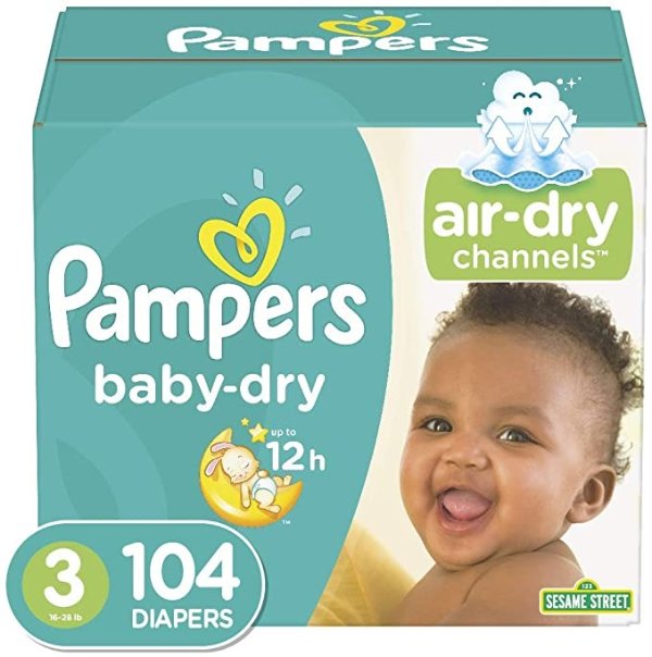 Diapers Size 3, 104 Count - Pampers Baby Dry Disposable Baby Diapers, Super Pack