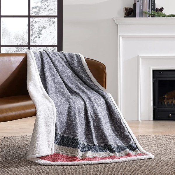 Home Brushed Throw Blanket Reversible Sherpa & Brushed Fleece