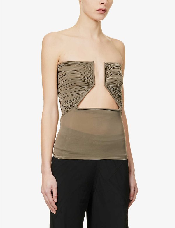 Prong cut-out sleeveless stretch-woven top