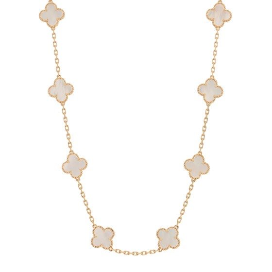 18K Yellow Gold Mother of Pearl 10 Motifs Vintage Alhambra Necklace | FASHIONPHILE