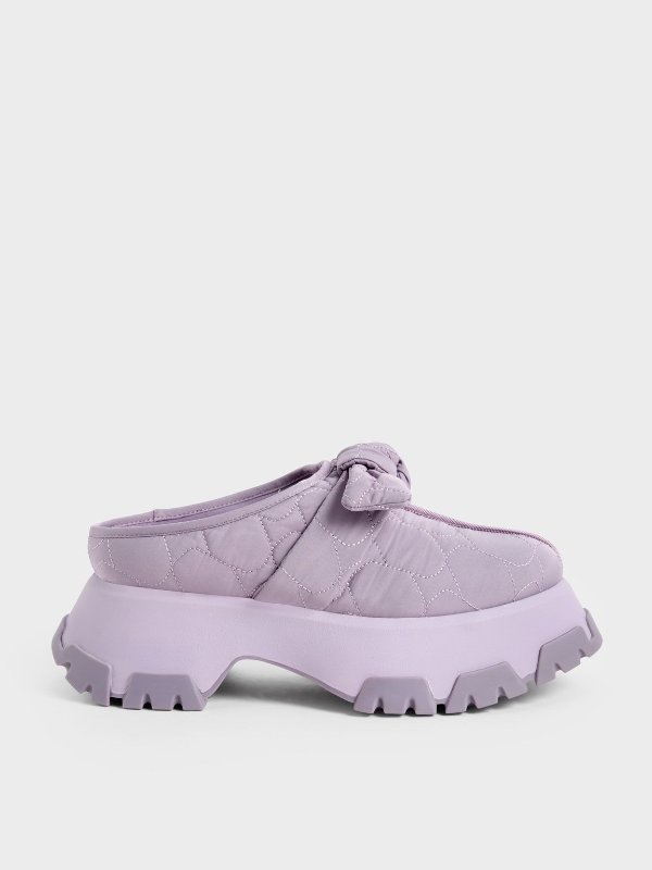 Lilac Recycled Polyester Knotted Platform Mules | CHARLES &amp; KEITH