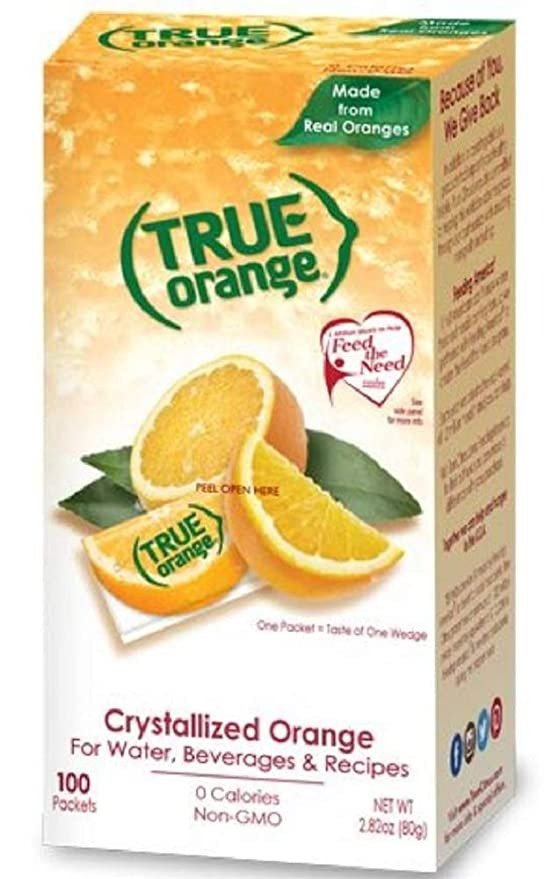 TRUE ORANGE Water Enhancer, Bulk Dispenser Pack (100 Packets) | Zero Calorie Water Flavoring | For Water, Bottled Water, Iced Tea & Recipes | Water Flavor Packets Made with Real Oranges