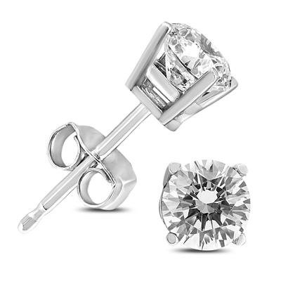 Premium Cut: 1 1/2 Carat TW Round Diamond Solitaire Stud Earrings in 14K White Gold (J-K Color, SI1-SI2 Clarity)