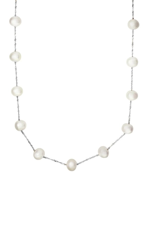 14K White Gold Freshwater Pearl Station Necklace