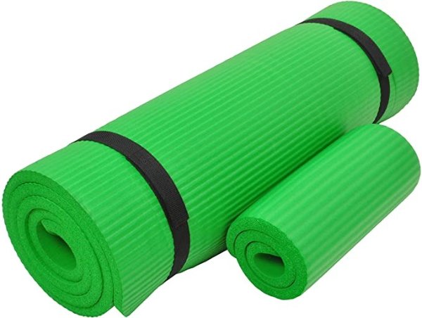 Everyday Essentials 1/2-Inch Extra Thick High Density Anti-Tear Exercise Yoga Mat with Knee Pad and Carrying Strap