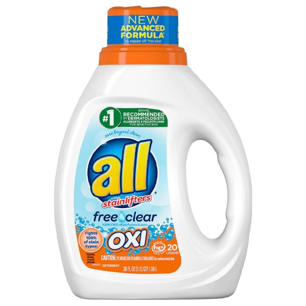 Liquid Laundry Detergent with OXI Stain Removers and Whiteners Free Clear Oxi