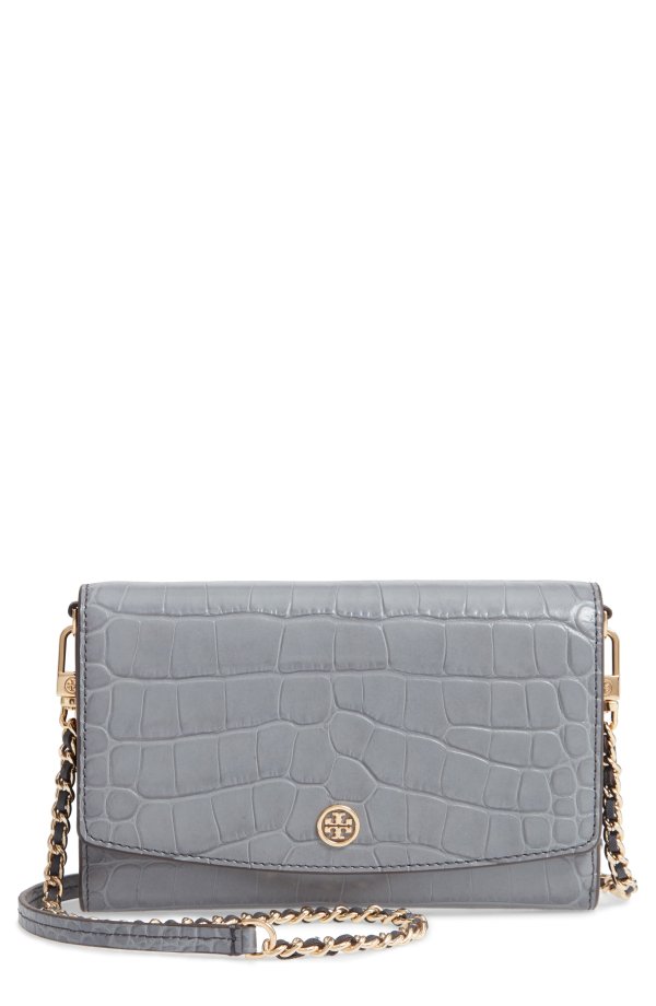 Robinson Croc Embossed Leather Wallet on a Chain