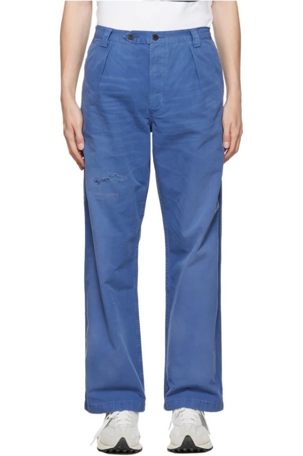 Blue Classic Fit Distressed Trousers