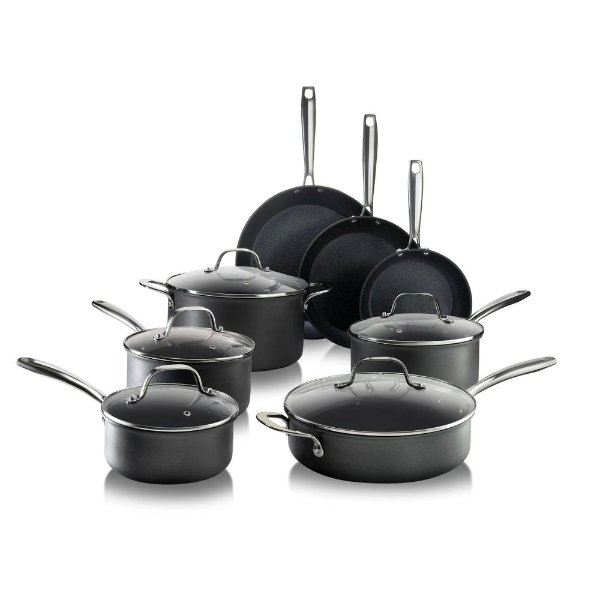 Professional 13-Piece Aluminum Hard Anodized Diamond and Mineral Coating Ultimate Nonstick Premium Cookware Set