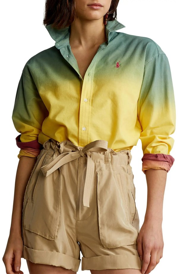 Ombre Cotton Button-Up Shirt