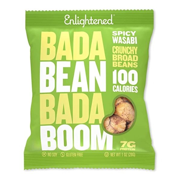 Bada Bean Bada Boom - Plant-Based Protein, Gluten Free, Vegan, Crunchy Roasted Broad (Fava) Bean Snacks, 100 Calories per Serving, Wasabi, 1 oz, 24 Pack