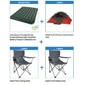 Ozark Trail 4-Person Instant Dome Tent with 2 Folding Chairs and Bonus Queen Airbed Bundle