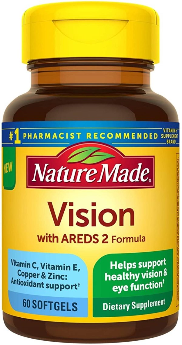 Vision with AREDS 2 Formula, Eye Vitamins with Lutein & Zeaxanthin, Vitamin C, Vitamin E, Zinc, and Copper, Helps Support Healthy Vision and Eye Function, 60 Softgels