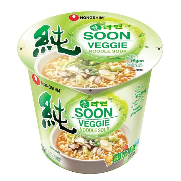 NongShim Soon Cup Noodle Soup, Veggie, 2.6 Ounce (Pack of 6)
