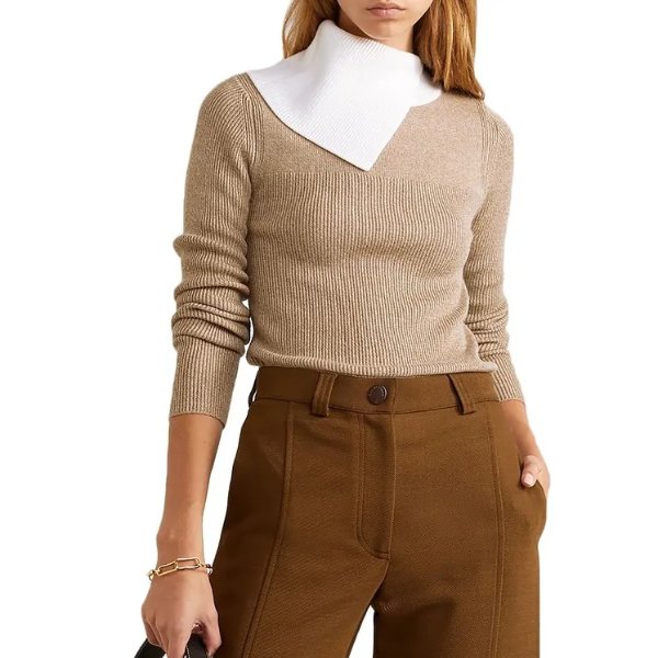 Two-tone ribbed wool sweater
