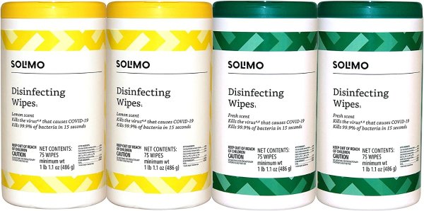 Amazon Brand Disinfecting Wipes 75 Count, Pack of 4