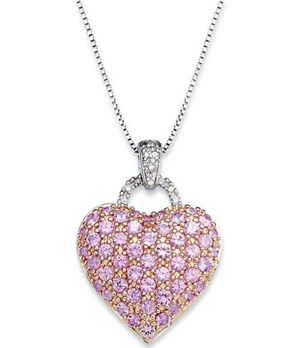 Pink Sapphire (2-1/4 ct. t.w.) and Diamond Accent Heart Pendant Necklace in Sterling Silver